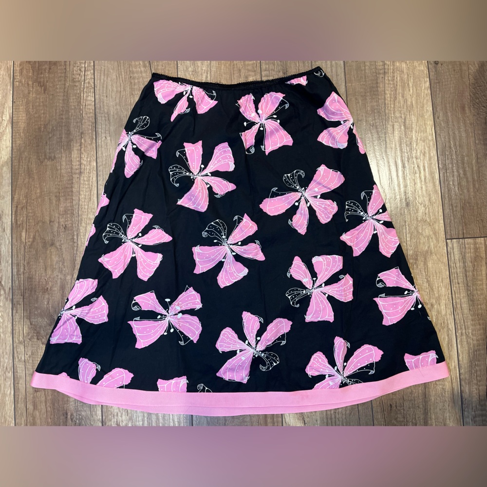 Speechless Black Midi Skirt with Pink Floral Design